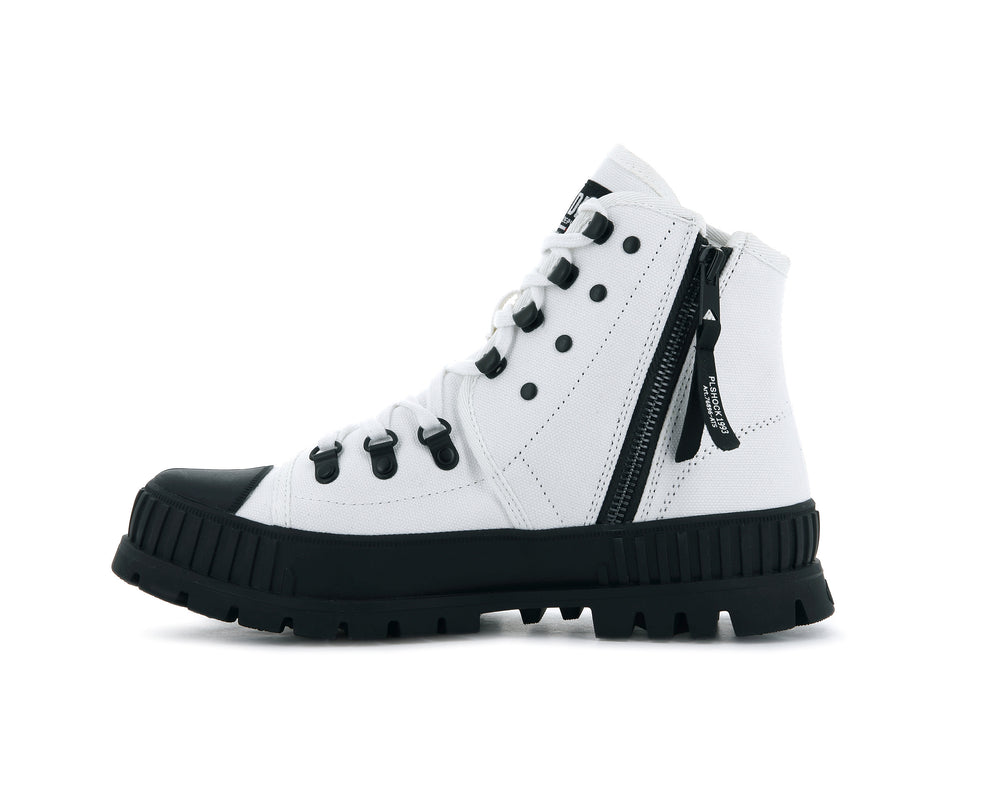 Zapatos Altas Palladium PALLASHOCK HKR HI Hombre Blancas Negras | Costa Rica-39628